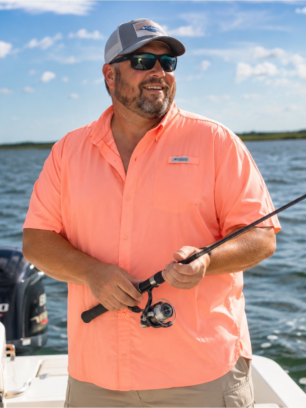 Columbia Neon Coral Button-Up fishing outdoors shirt 2XL